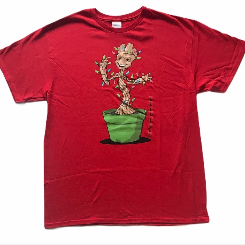 Marvel Baby Groot Christmas Lights Tee Red Large - Picture 2 of 7